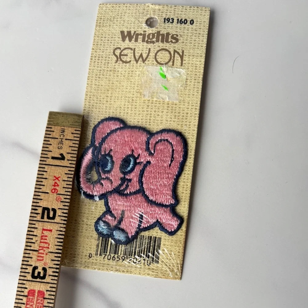 Vintage Wrights Sew On Pink Elephant Applique Patch Embroidered Motif